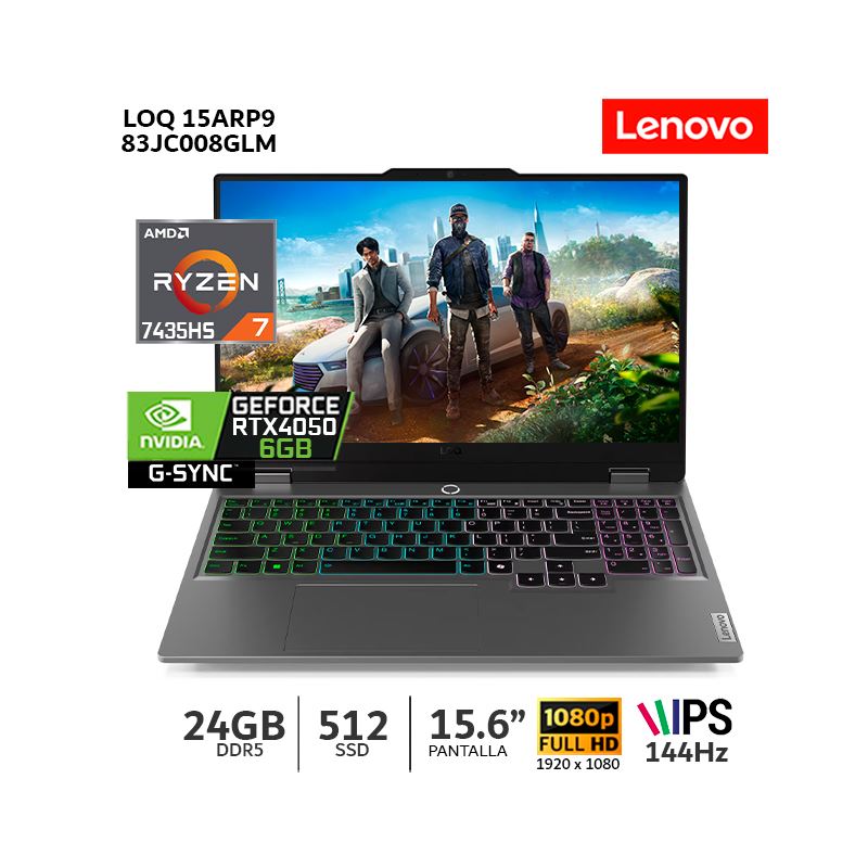 LOQ 15ARP9 AMD Ryzen 7-7435HS 24Gb Ram/512Gb SSD/RTX4050-6GB - 83JC008GLM