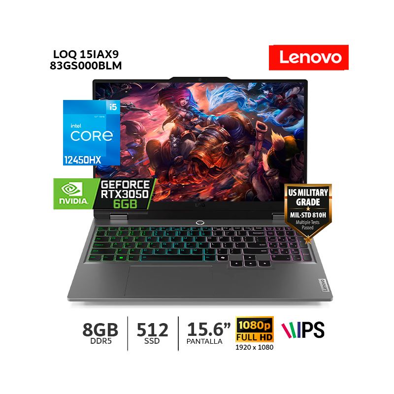 LOQ 15IAX9 Core i5-12450HX 8Gb Ram/512Gb SSD/RTX3050-6Gb-WIN11-83GS000BLM