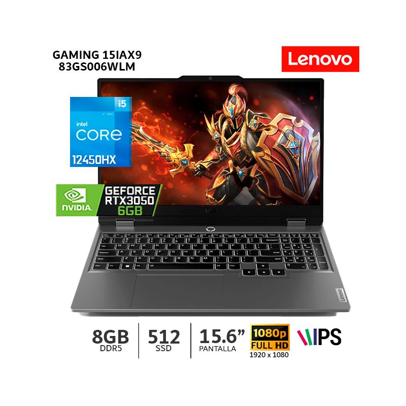Lenovo LOQ 15IAX9, CI5-12450HX, 8Gb Ram/ 512Gb SSD/ 15.6” FHD/ RTX 3050 6Gb - 83GS006WLM