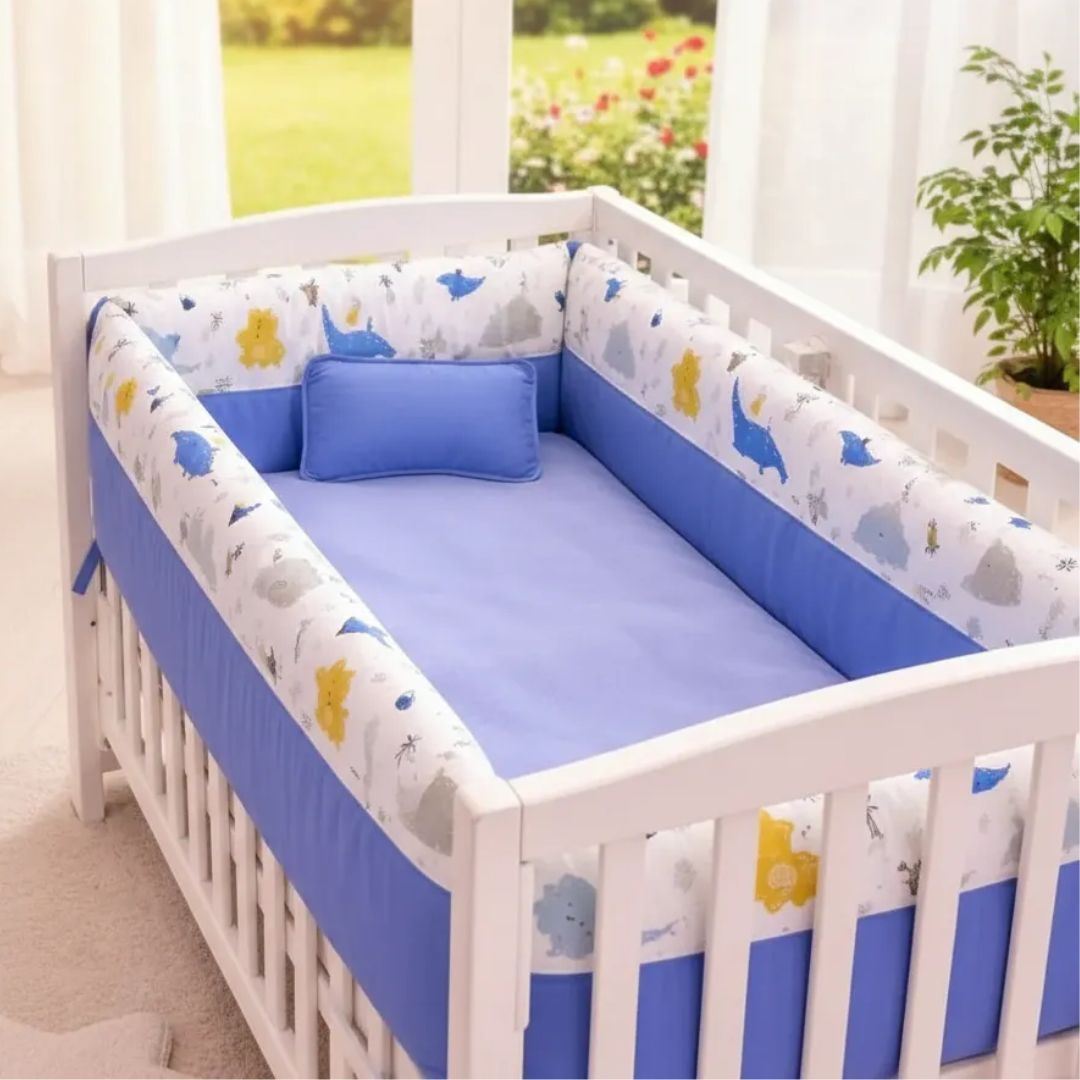 Protectores Laterales Parachoques De Baranda Para Cuna Con Almohadita Azul