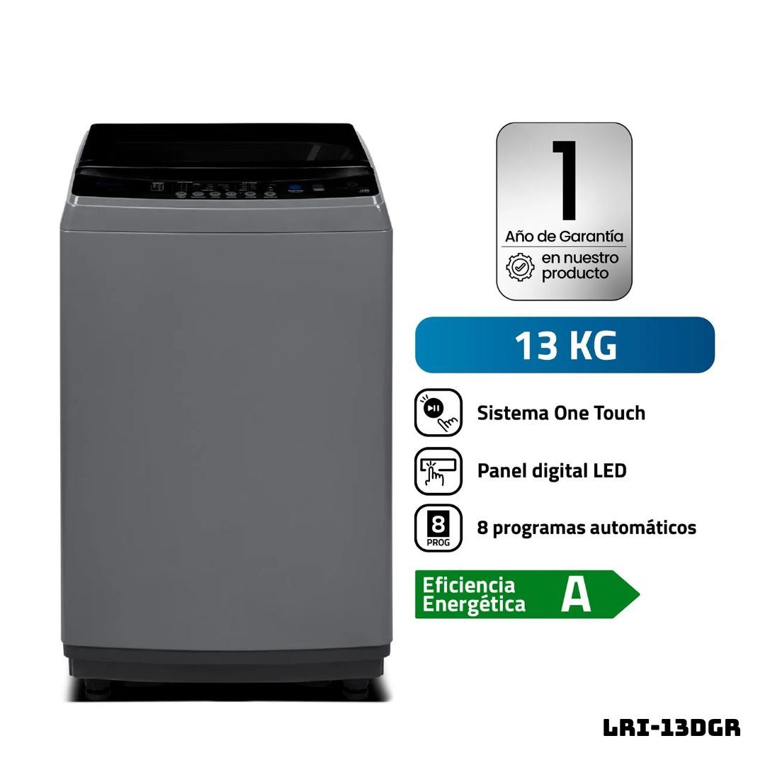 LAVADORA INDURAMA ANTIENRREDO 13 KG CARGA SUPERIOR GRIS - LRI-13DGR