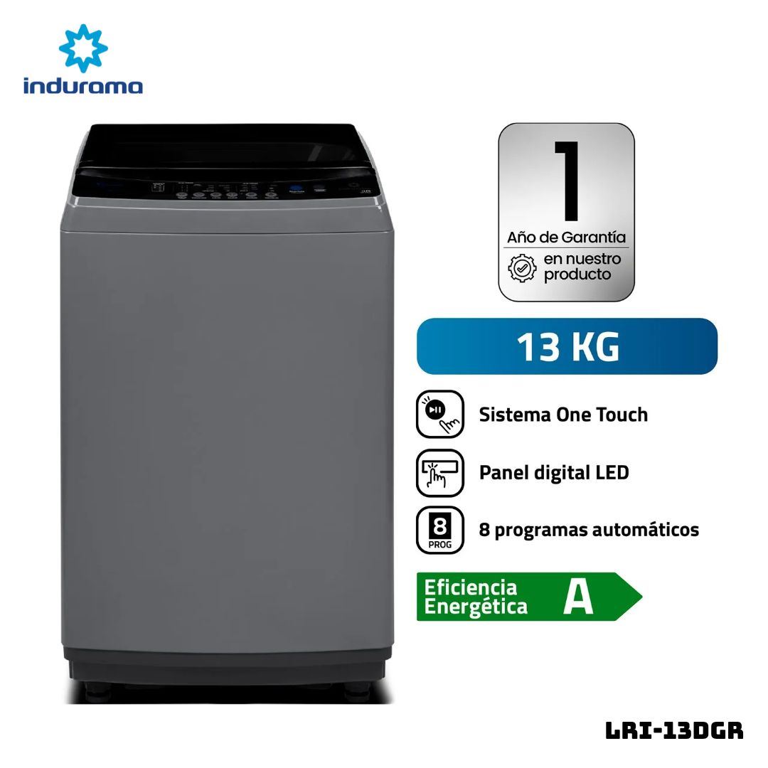 LAVADORA INDURAMA ANTIENRREDO 13 KG CARGA SUPERIOR GRIS - LRI-13DGR