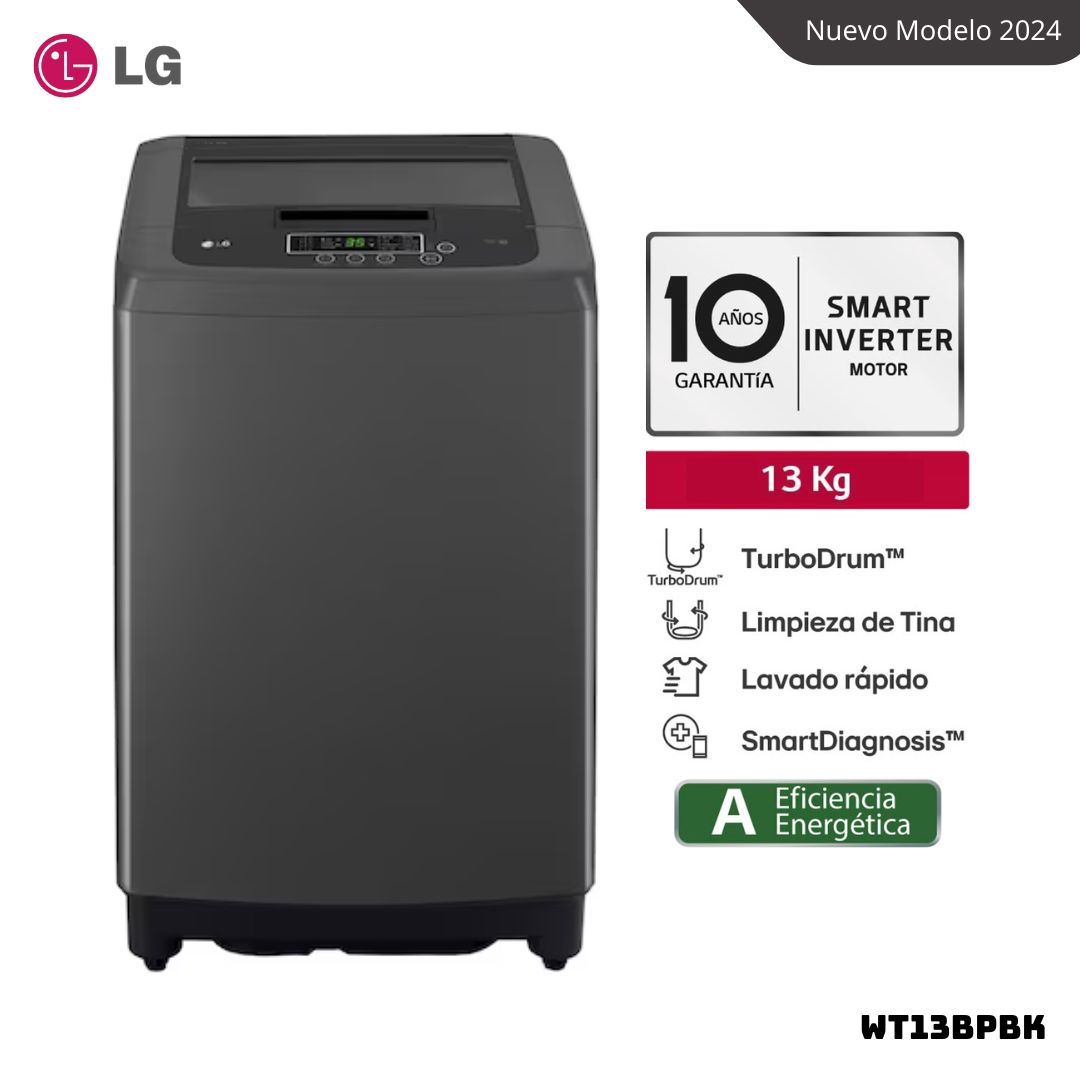 LAVADORA LG TURBODRUM 13 KG CARGA SUPERIOR NEGRO CLARO - WT13BPBK