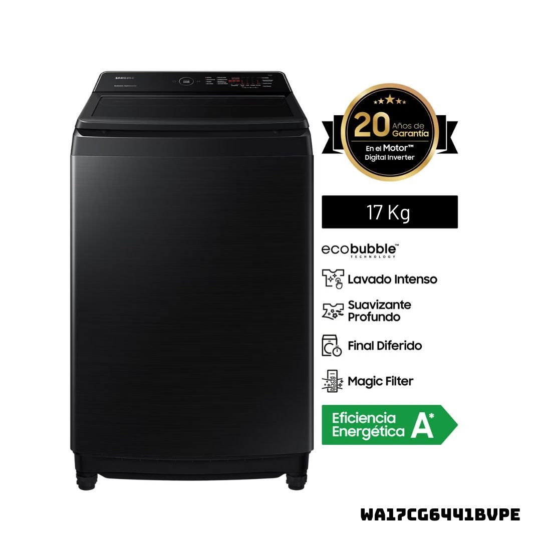 LAVADORA SAMSUNG ECOBUBBLE 17 KG CARGA SUPERIOR NEGRO - WA17CG6441BVPE