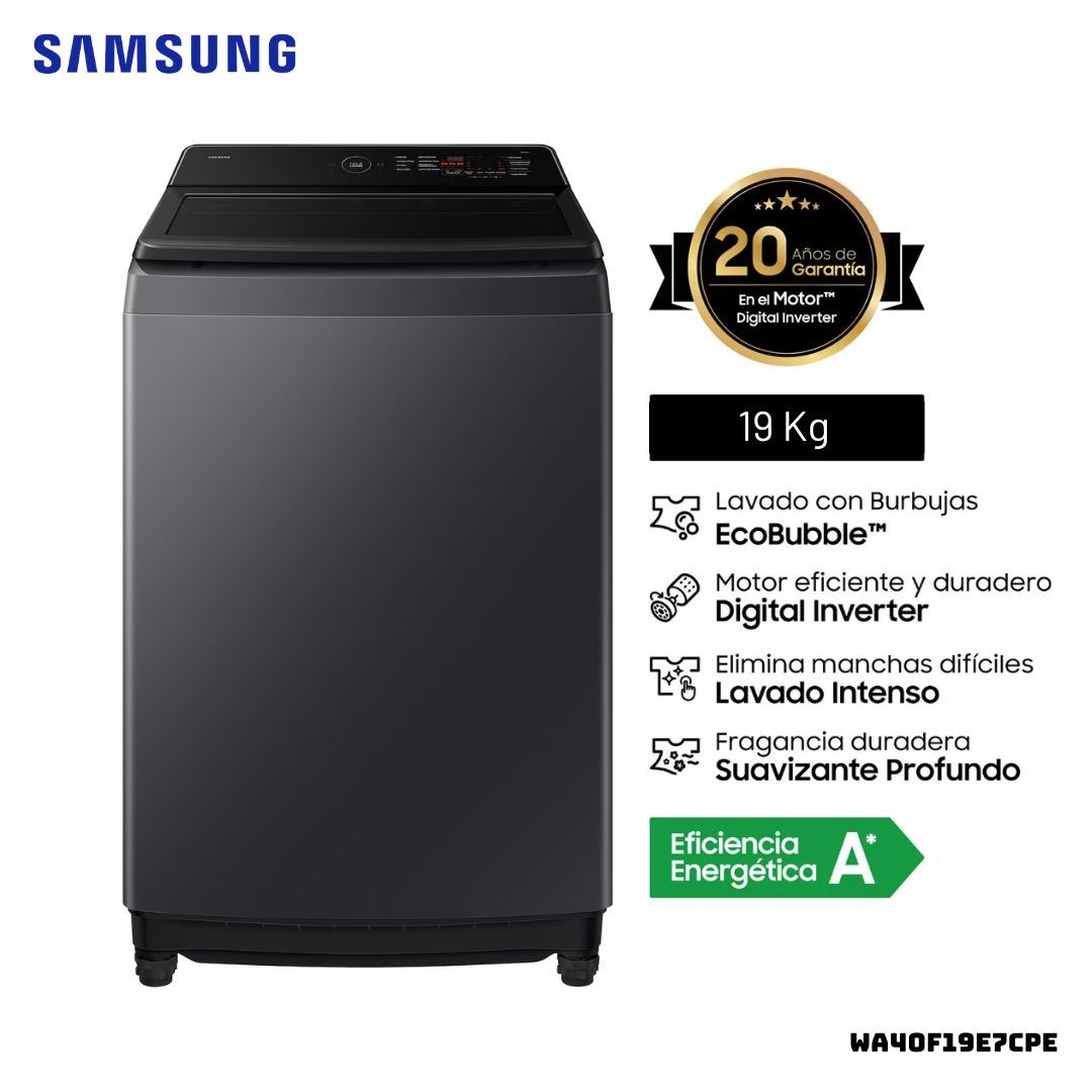 LAVADORA SAMSUNG ECOBUBBLE 19 KG CARGA SUPERIOR GRIS GRAFITO - WA40F19E7CPE