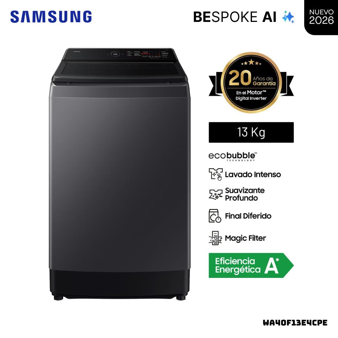 LAVADORA SAMSUNG ECOBUBBLE AI 13 KG CARGA SUPERIOR GRIS GRAFITO - WA40F13E4CPE