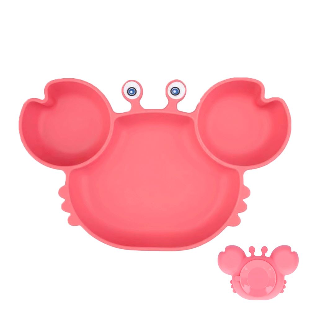 Plato silicona cangrejo rosa chicle con ventosa para bebe