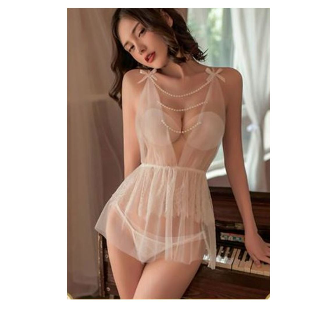 Babydoll de Encaje para Mujer con Perlas
