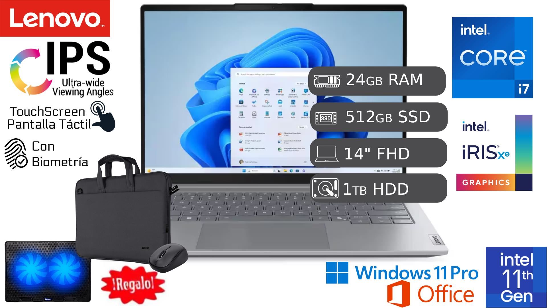 Laptop Lenovo ThinkBook 14 G2 ITL I7 11va 24GB 512GB 1TB HDD REACONDICIONADA 1 AÑO GARANTÍA + COOLER + ACCESORIOS