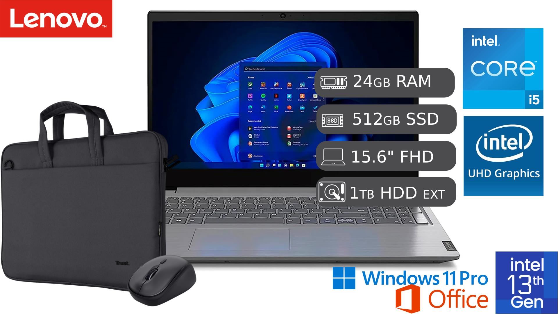 Laptop Nueva Lenovo V15 G4 IRU Core I5 13va Gen 24GB RAM 512GB SSD + 1TB HDD EXTERNO + MALETIN Y MOUSE