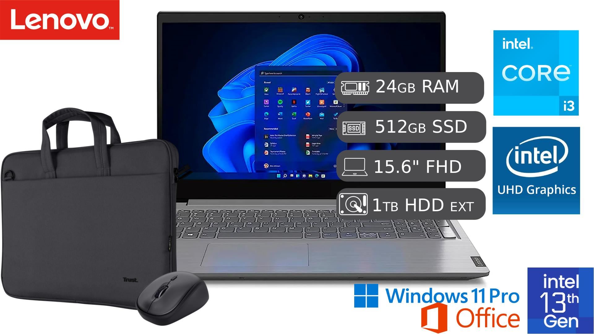 LAPTOP NUEVA LENOVO V15 G4 IRU CORE I3-1315U GEN 24GB RAM 512GB SSD + 1TB HDD EXTERNO