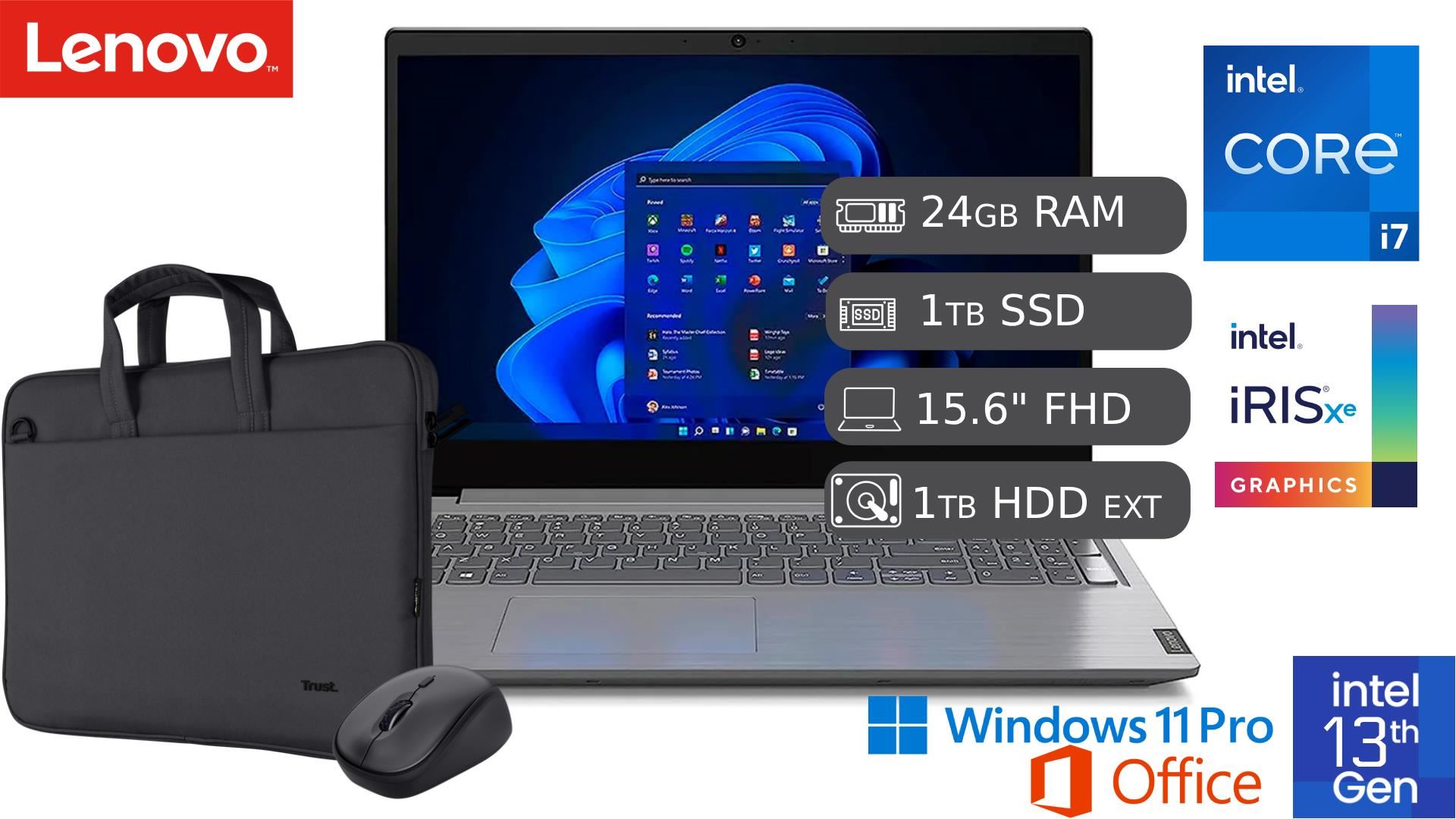 Laptop Nueva Lenovo V15 G4 IRU Intel Core i7 13va 24GB RAM 1TB SSD 15.6" FHD + 1 TB HDD EXTERNO + MALETIN Y MOUSE