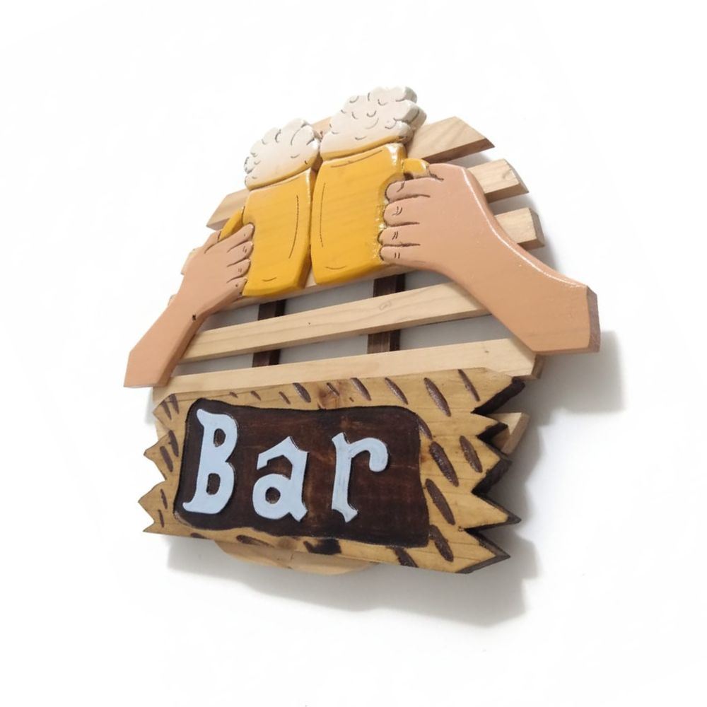 Cuadro Decorativo Bar Tallado en Madera de Pino | Estilo Vintage 62x65 cm
