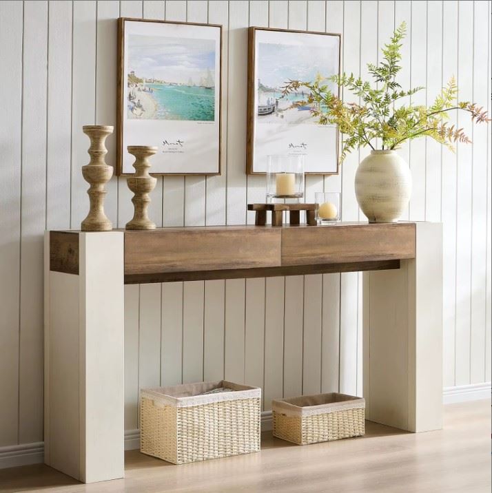 APARADOR RECIBIDOR LEWES 2 CAJONES ROBLE BLANCO 160X85CM AliMueblesjyl