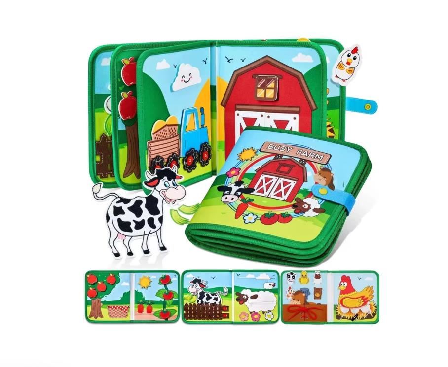 Libro Montessori de Actividades Sensorial de Tela  de la Granja