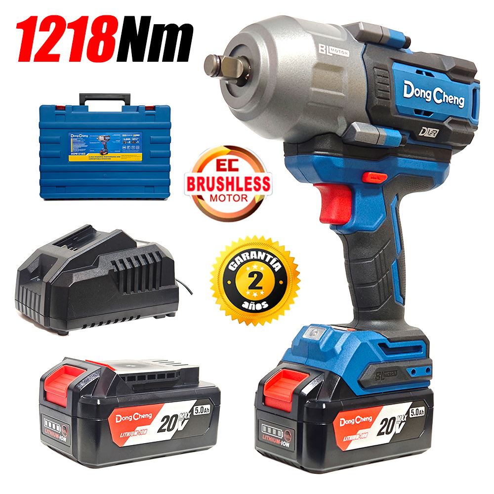 Llave Impacto Industrial Inalambrica 1/2" Dongcheng DCPB1218FK 20V 1218Nm 2Bat x 5Ah Brushless