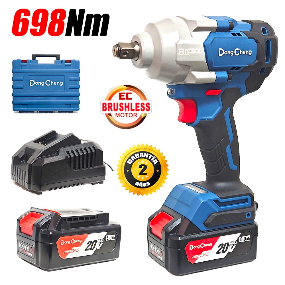 Llave de Impacto Industrial Inalambrica 1/2" Dongcheng DCPB698FK 20V 698Nm 2Bat x 5Ah Brushless