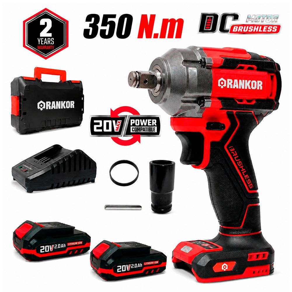 Llave de Impacto 1/2" Rankor RLIW20001 20V 350Nm 2Bat x 2Ah Brushless