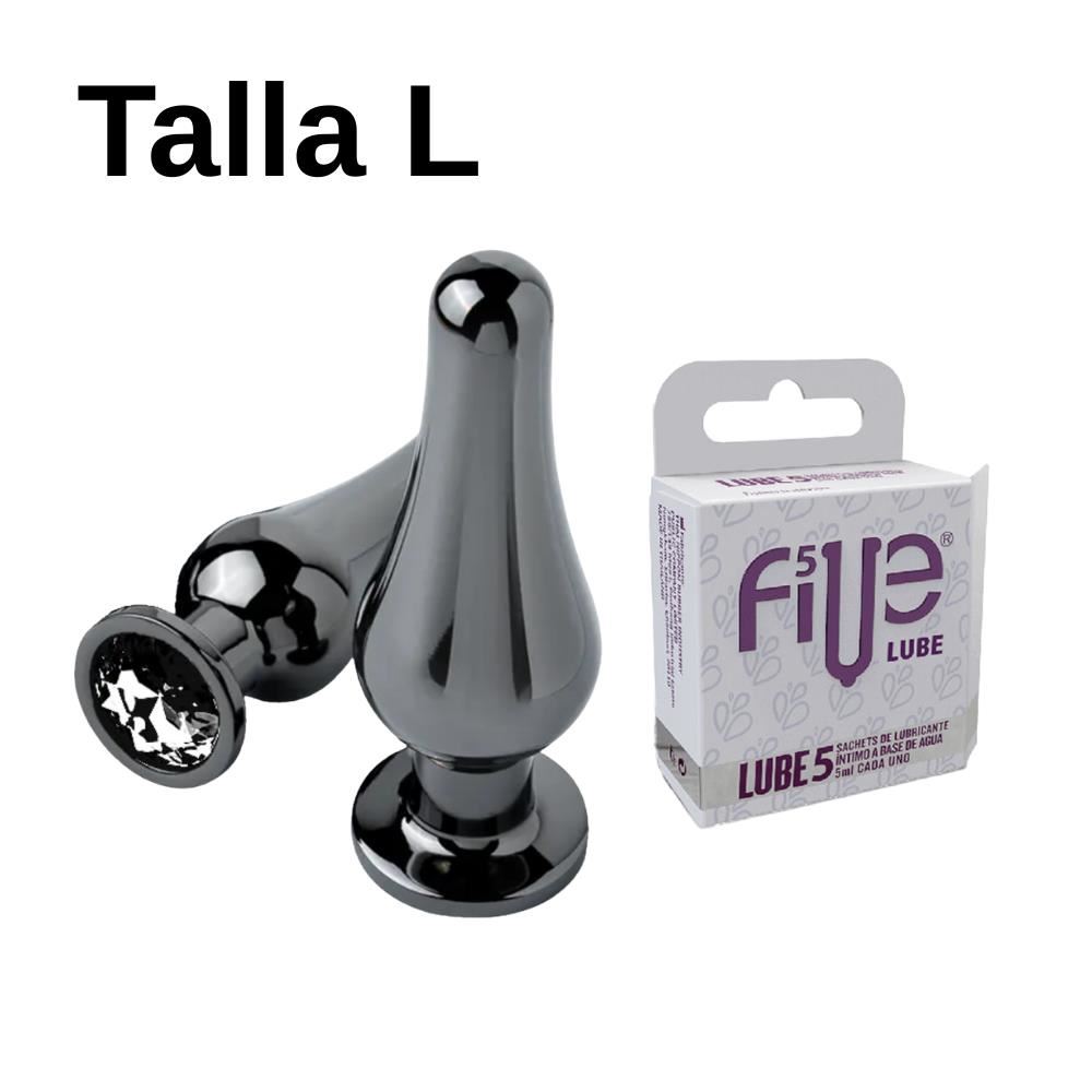 Plug L Dilatador Anal Consolador Cono Negro + Lubricante Five 05 Sachets