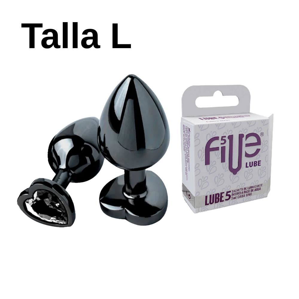 Plug L Dilatador Anal Consolador Negro + Lubricante Five 05 Sachets