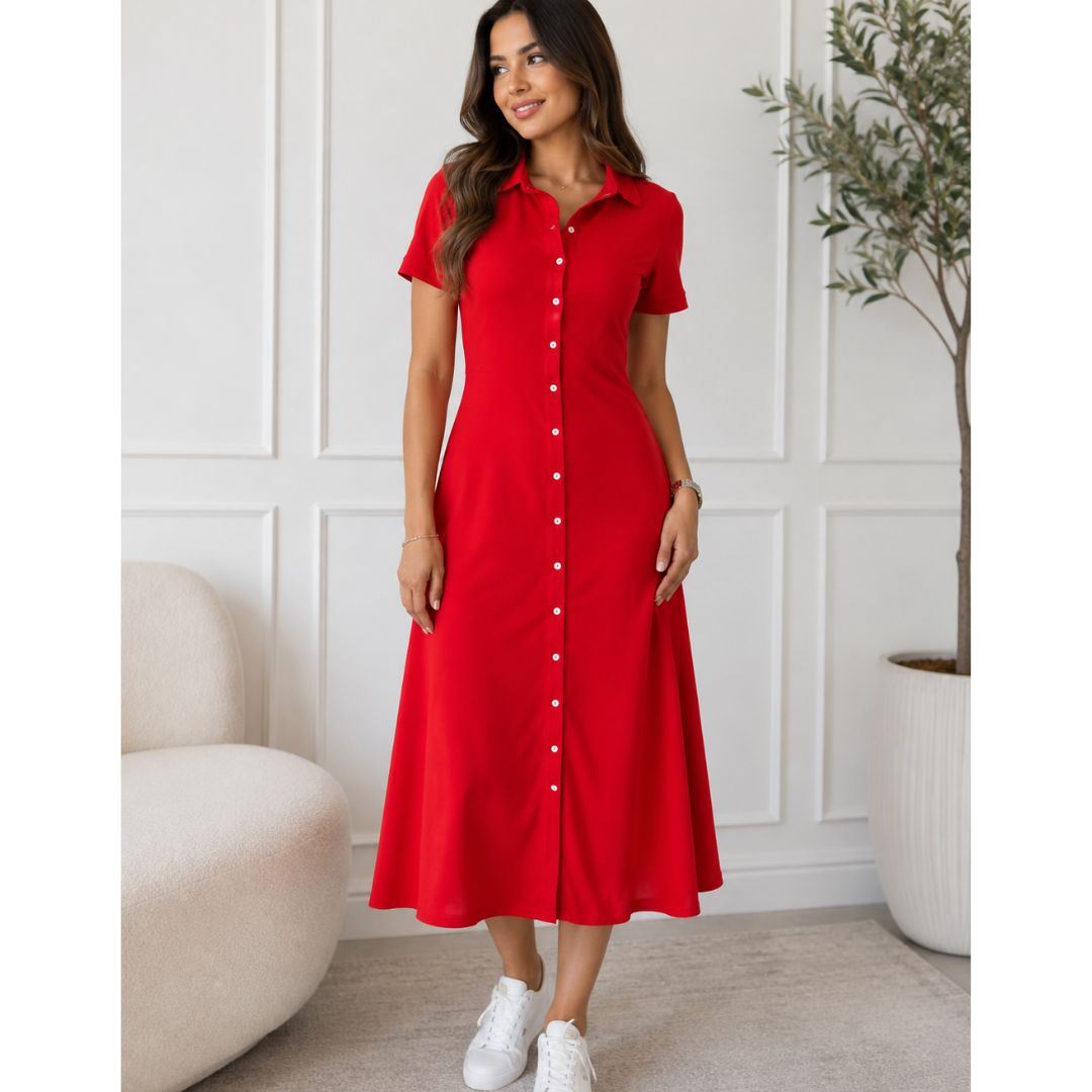 Vestido con cuello Pique Mujer Rojo