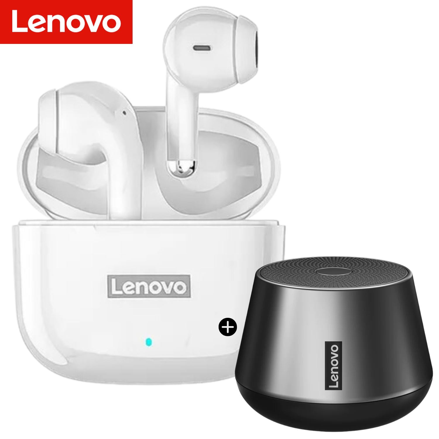 Audifonos Bluetooth Lenovo LP40 PRO Blanco + Parlante Bluetooh Lenovo K3 Pro