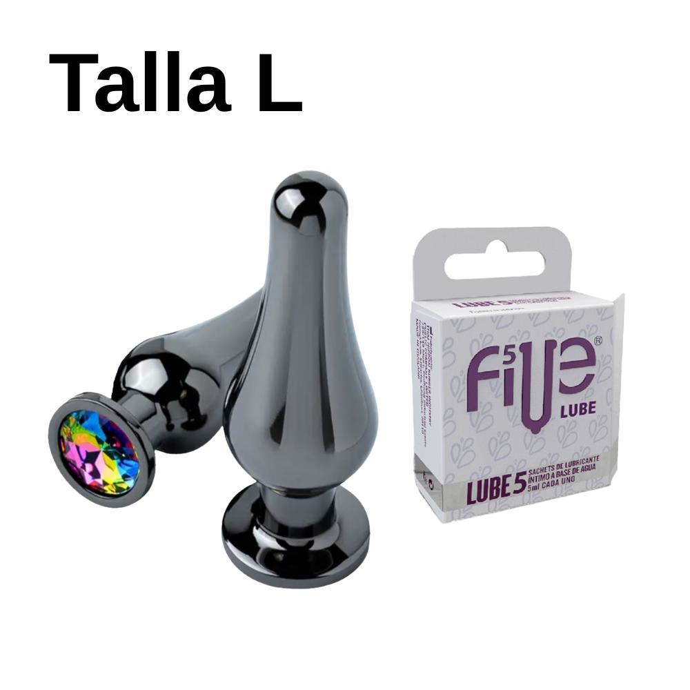 Plug L Dilatador Anal Consolador Cono Rainbow + Lubricante Five 05 Sachets