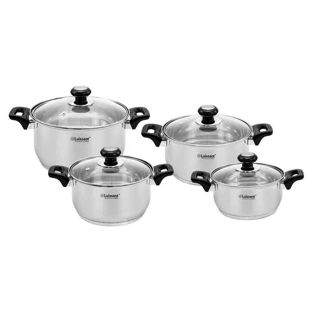 Juego de Ollas Luissant Acero Inox LU-1104S-IN 8P Negro