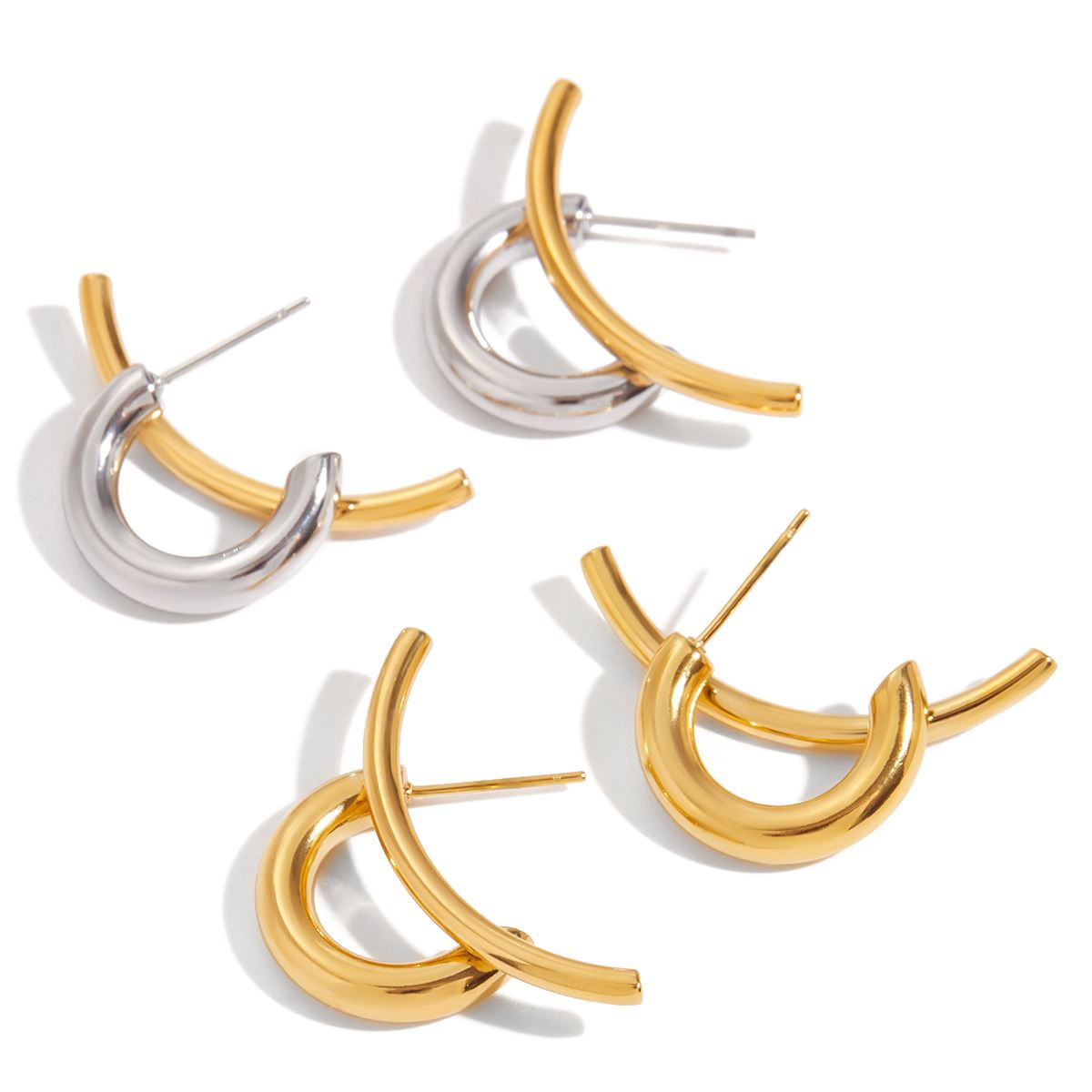 Aretes Doble Aro Entrelazado TwoTone