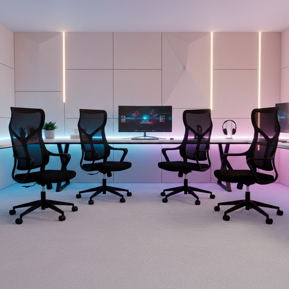 Juego de 4 Sillas Gamer Dreizt Lyon Mesh Negro