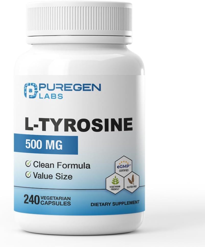 L-Tirosina 500 mg Puregen Labs | 240 cápsulas vegetarianas