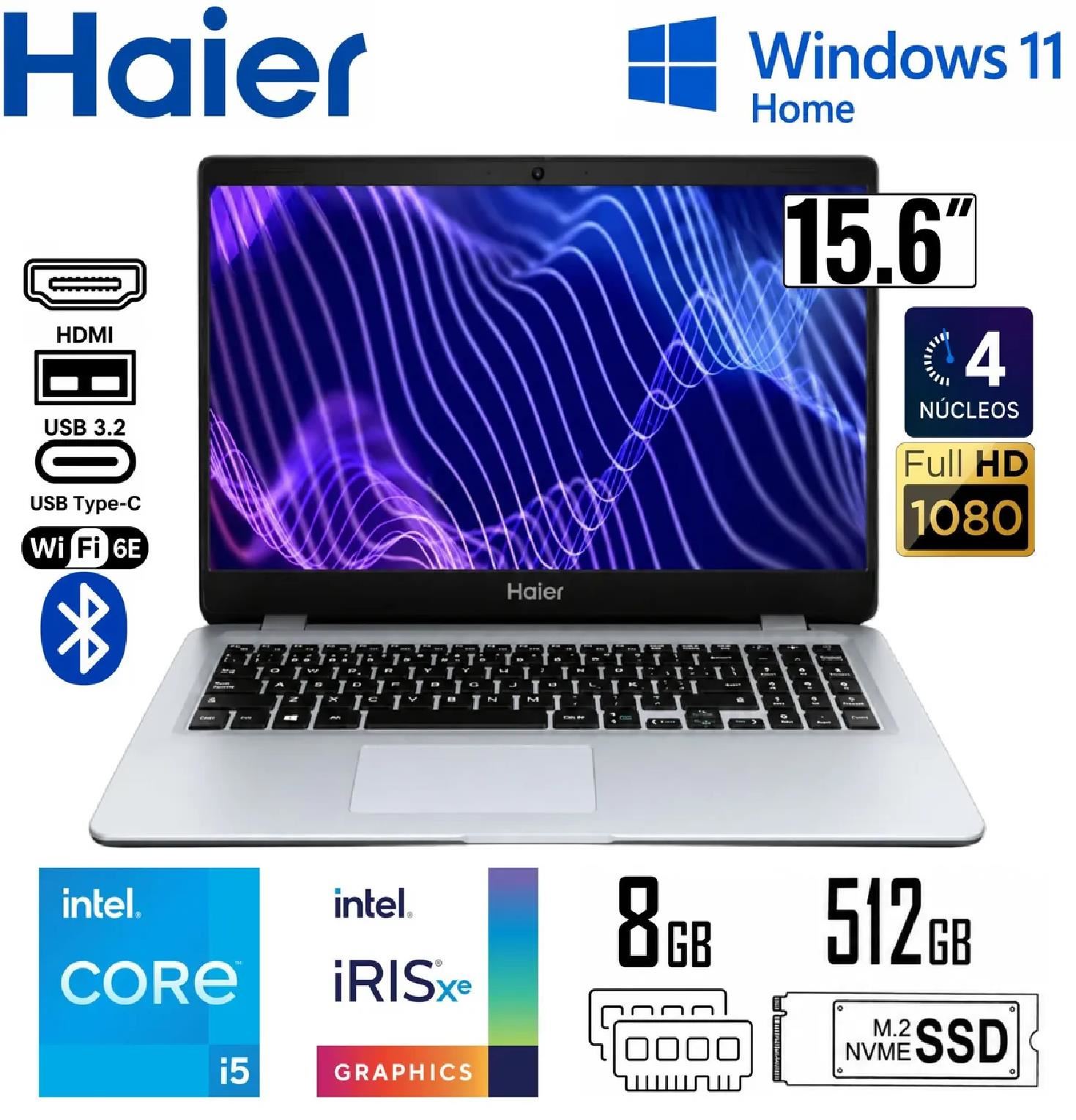 Laptop Haier Y15T Intel Core i5-1135G7 8GB RAM 512GB SSD 15.6" FHD