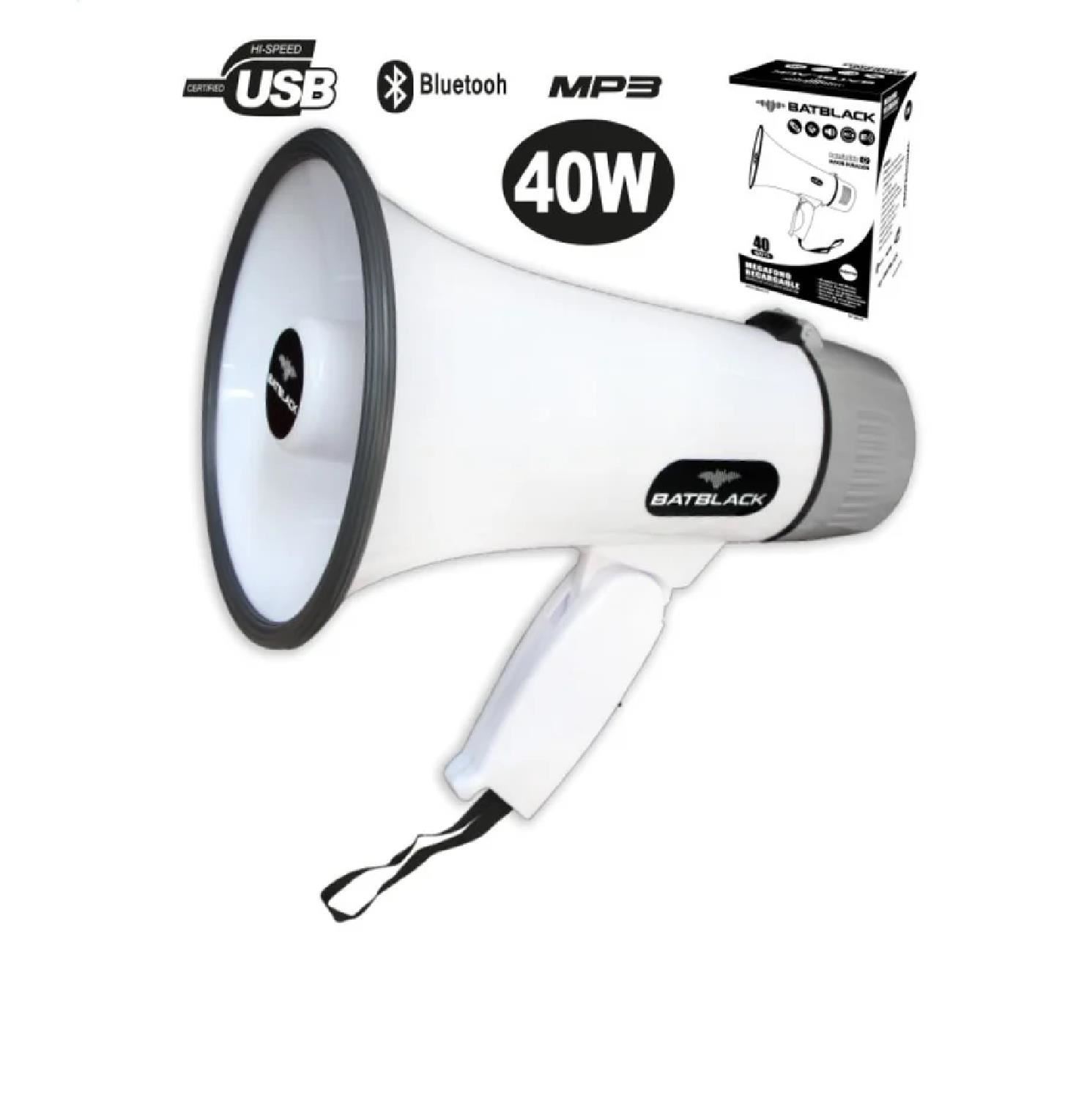 Megáfono Recargable BT-XB32 40W Batblack Batería Litio 3.7V - Blanco