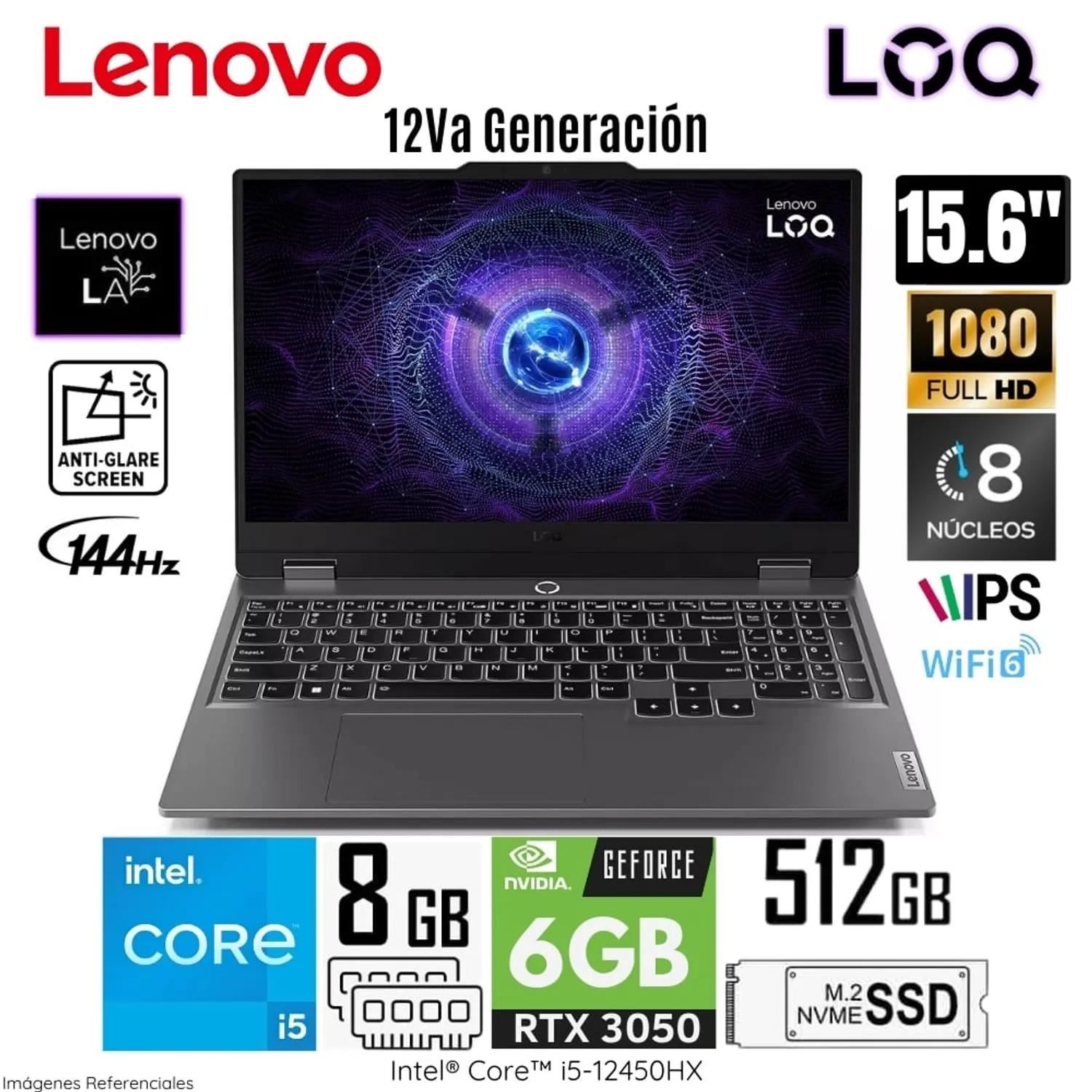 Laptop Lenovo LOQ 15IAX9 Intel Core i5-12450HX 8GB RAM 512GB SSD 15.6 " FHD RTX3050-6GB - 83GS006WLM