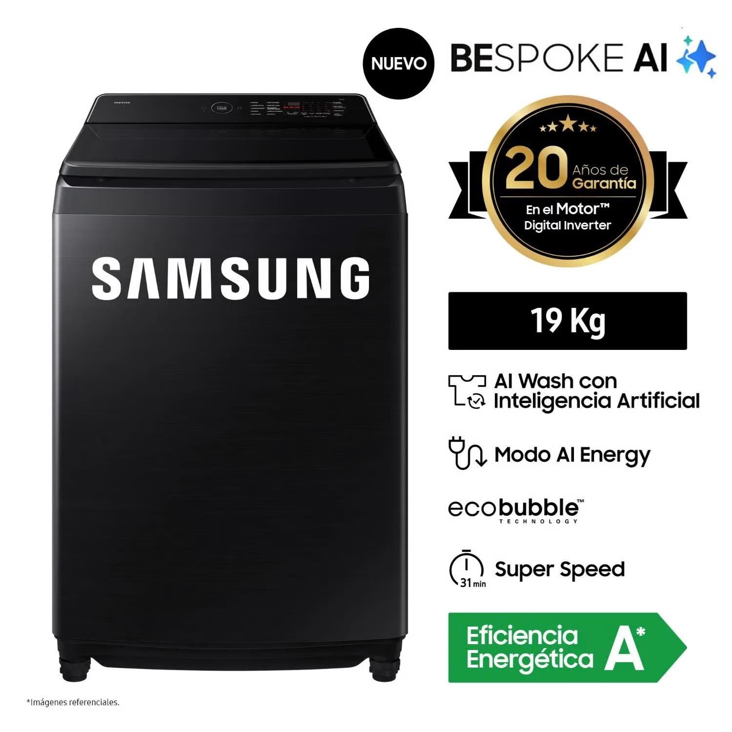 Lavadora Samsung AI Wash EcoBubble 19kg WA80F19S8BPE con WiFi - NEGRO