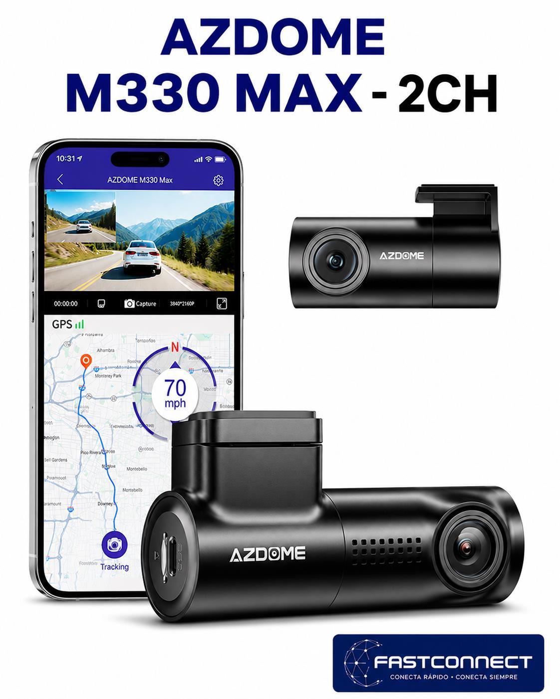 CAMARA PARA AUTOS DASHCAM 4K AZDOME M330 MAX Frontal + Trasera GPS WiFi Dual Band