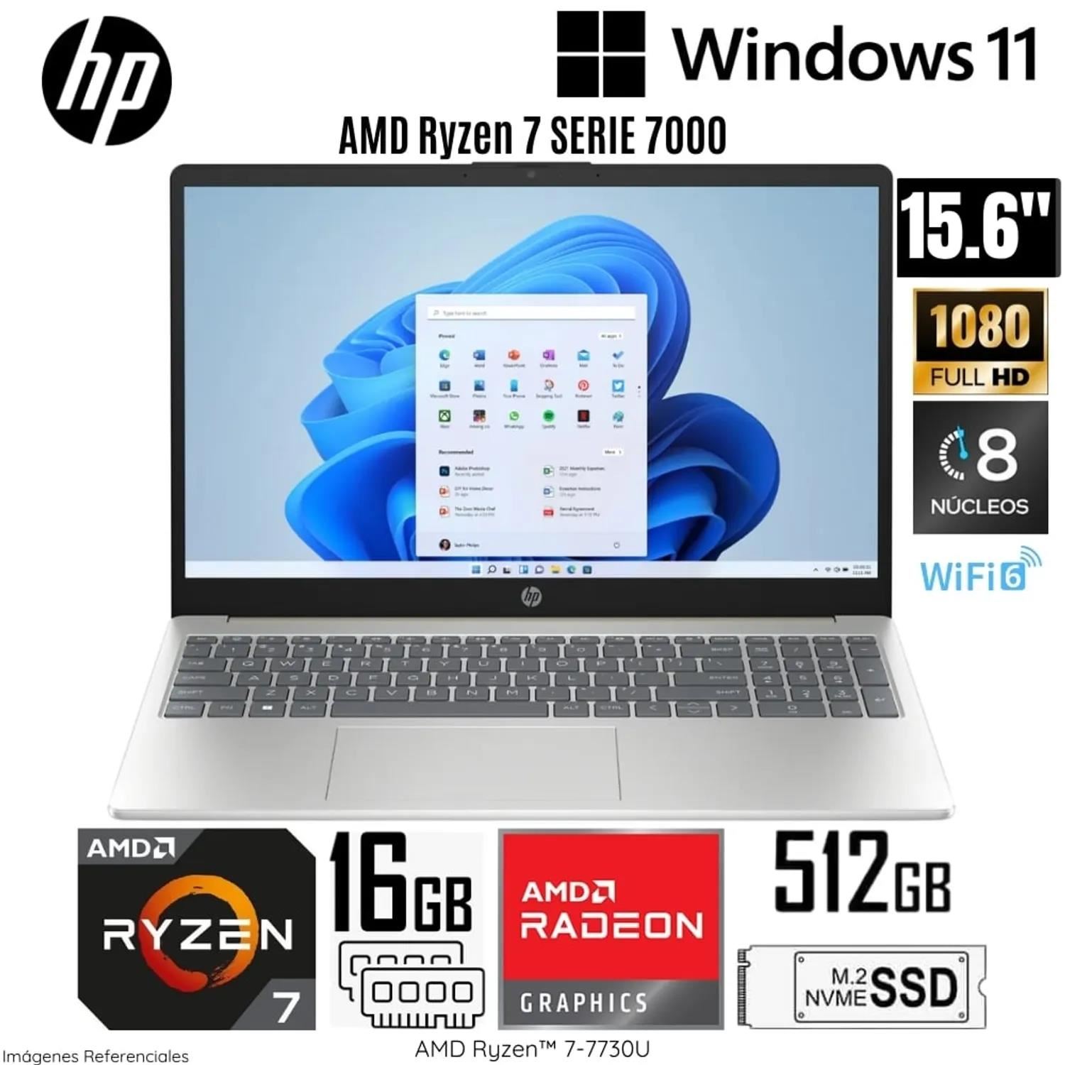 Laptop HP 15-FC0012LA AMD Ryzen 7 16GB RAM 512GB SSD 15.6" FreeDOS (802N1LA)