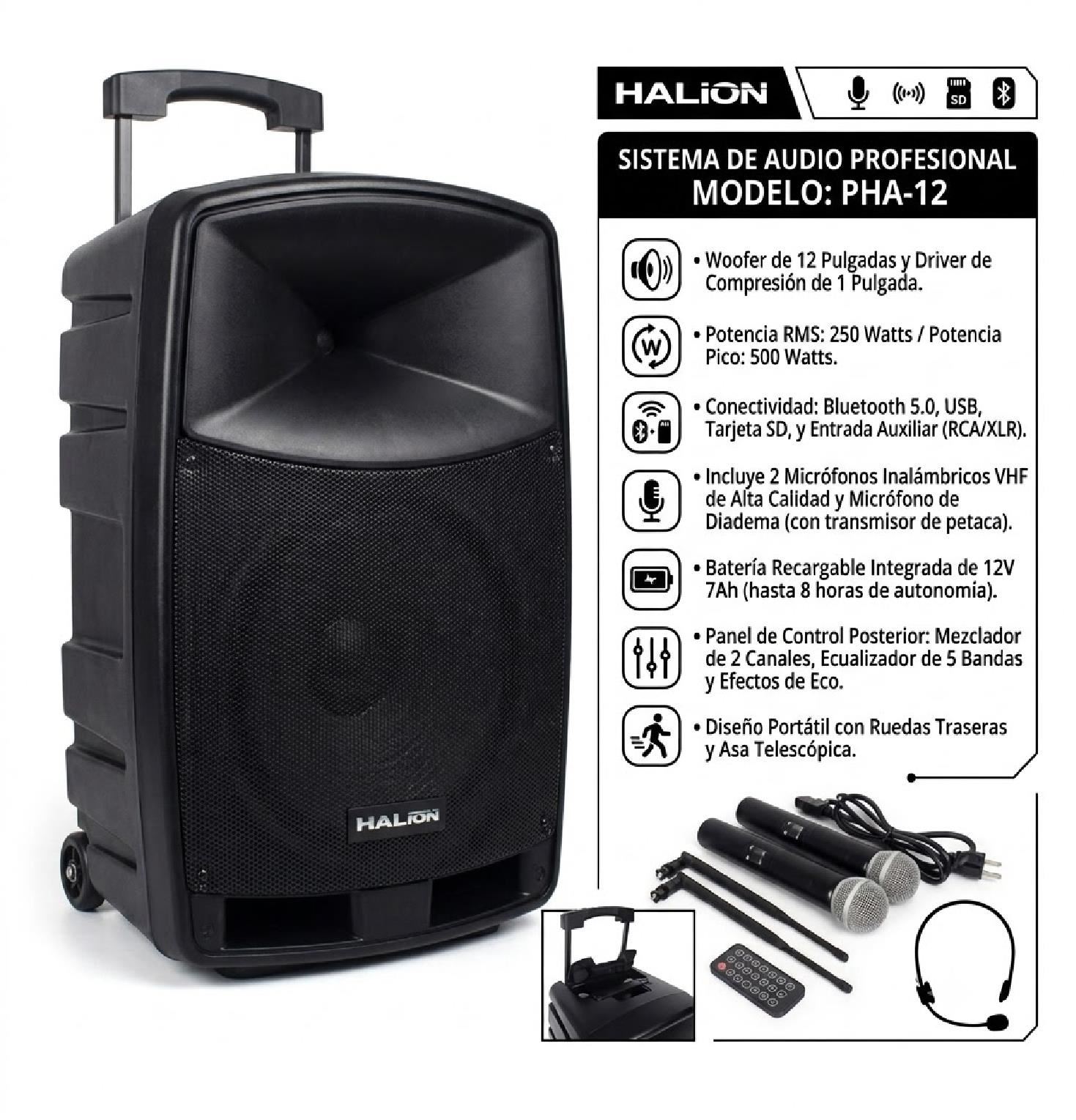 Parlante Activo Helión PHA-12F 1200W - Negro