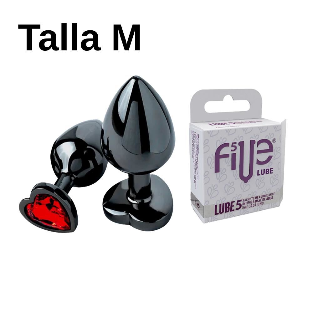 Plug M Dilatador Anal Consolador Rojo + Lubricante Five 05 Sachets
