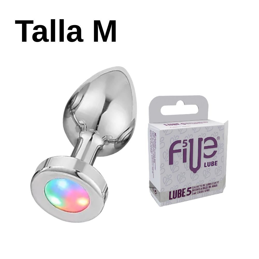 Plug Anal Dilatador M Consolador Con Luces+ Lubricante Five 05 Sachets
