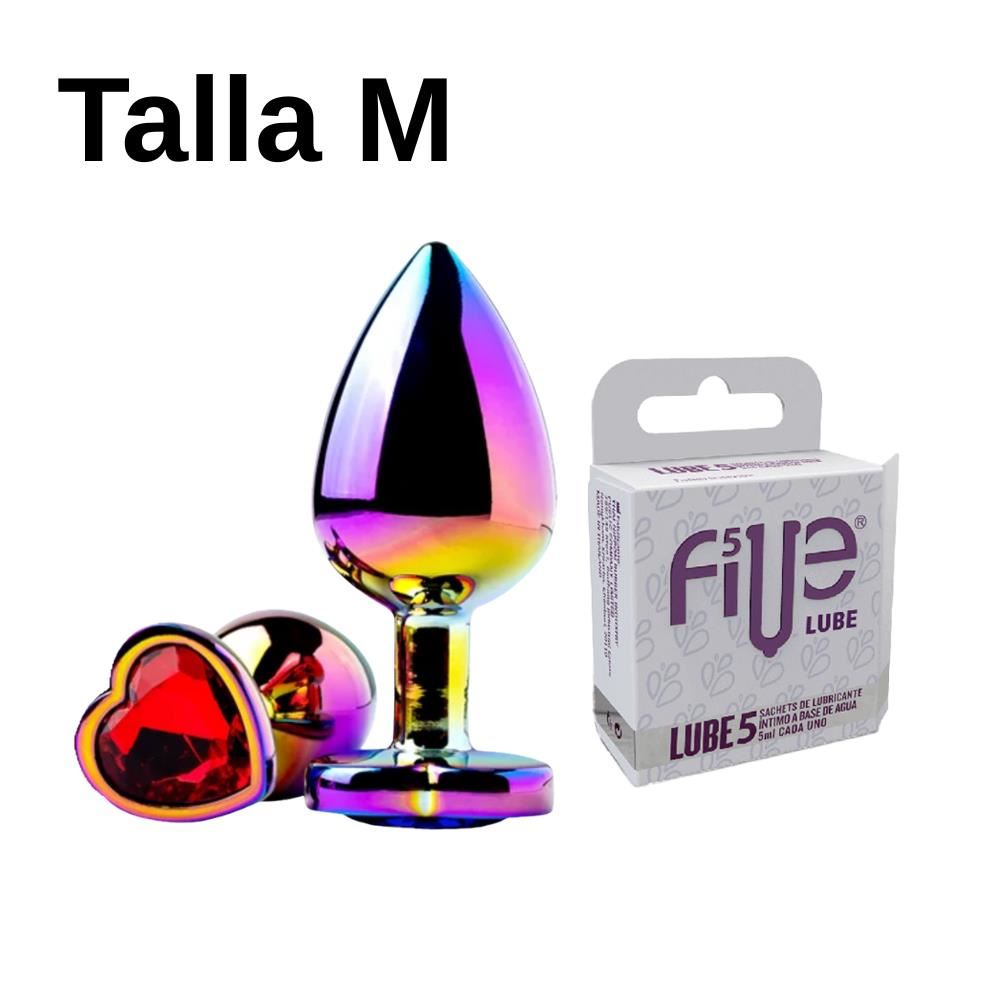 Plug M Dilatador Anal Consolador Rojo + Lubricante Five 05 Sachets