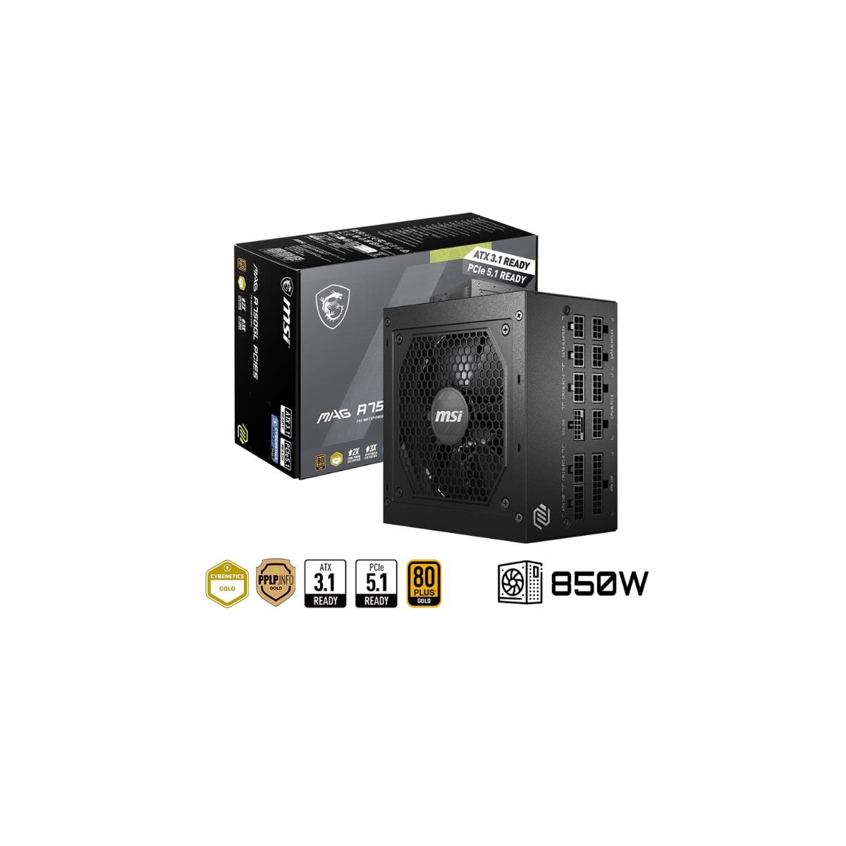 FUENTE DE PODER MSI MAG A850GL PCIE5 850W 80 PLUS Gold Formato ATX. 3.1