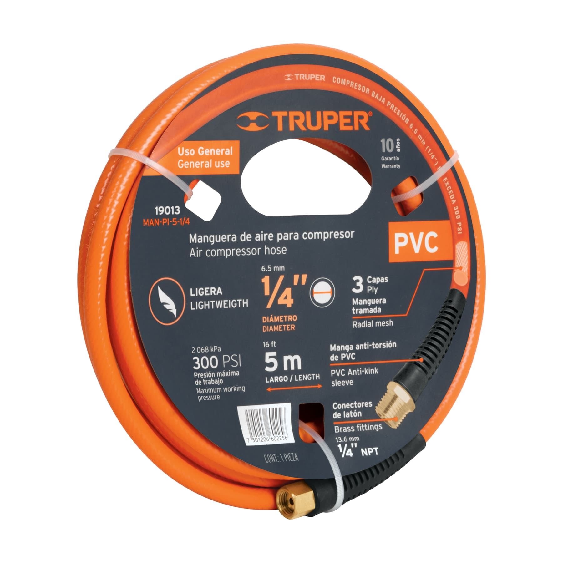 Rollo de 5 m de manguera 1/4'' de pvc para compresora Truper