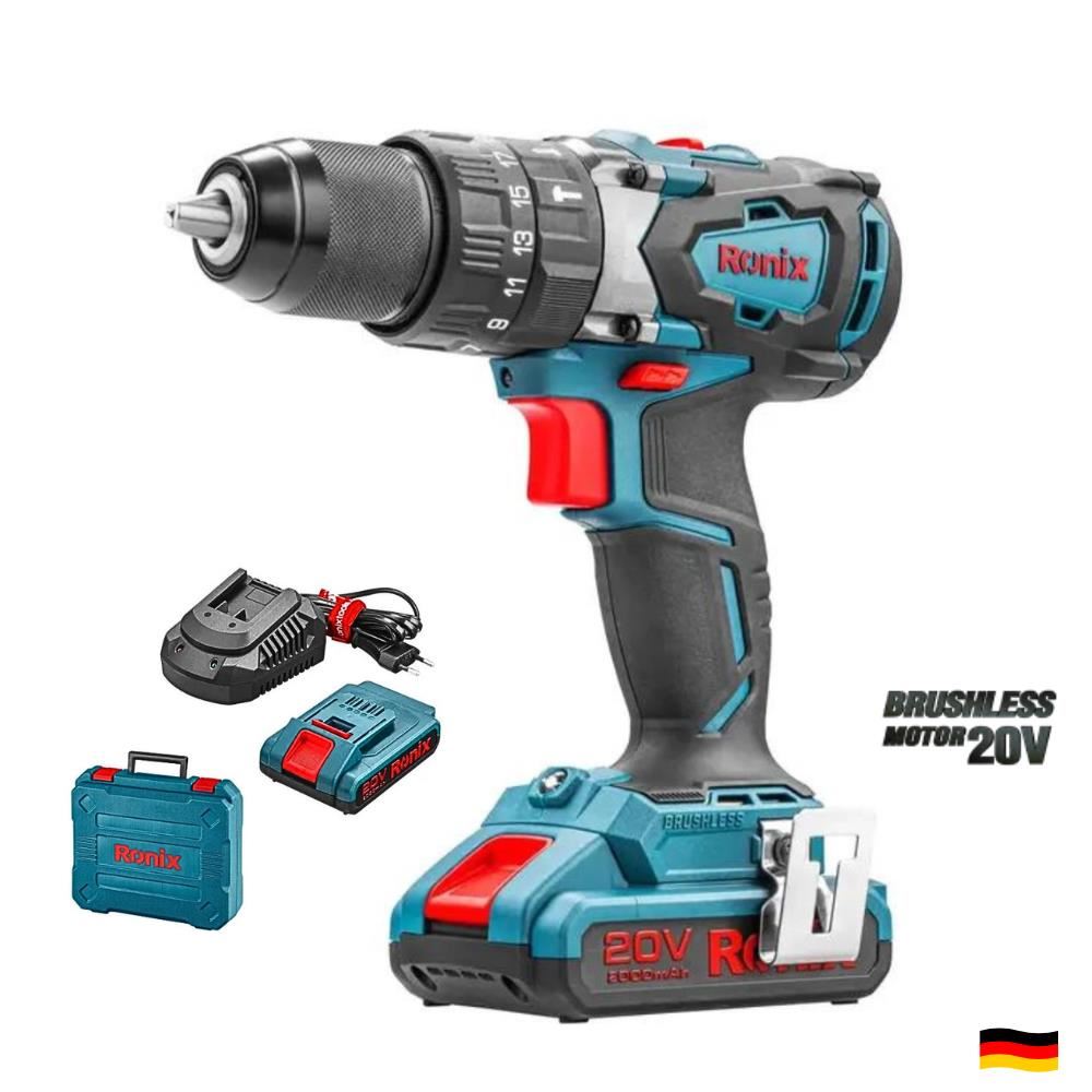 Taladro Atornillador Percutor Inalámbrico 20V 2Ah Brushless RONIX 8905K