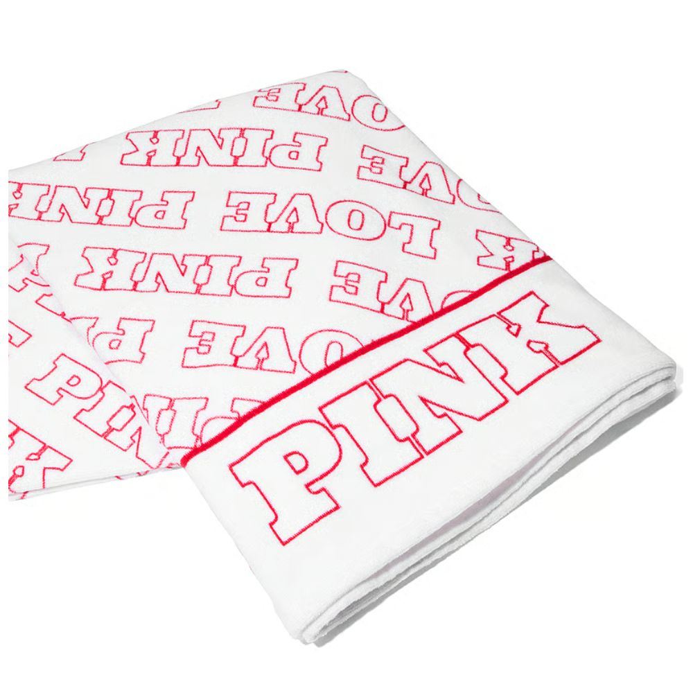 TOALLA BLANCO ROJO LOGO PINK