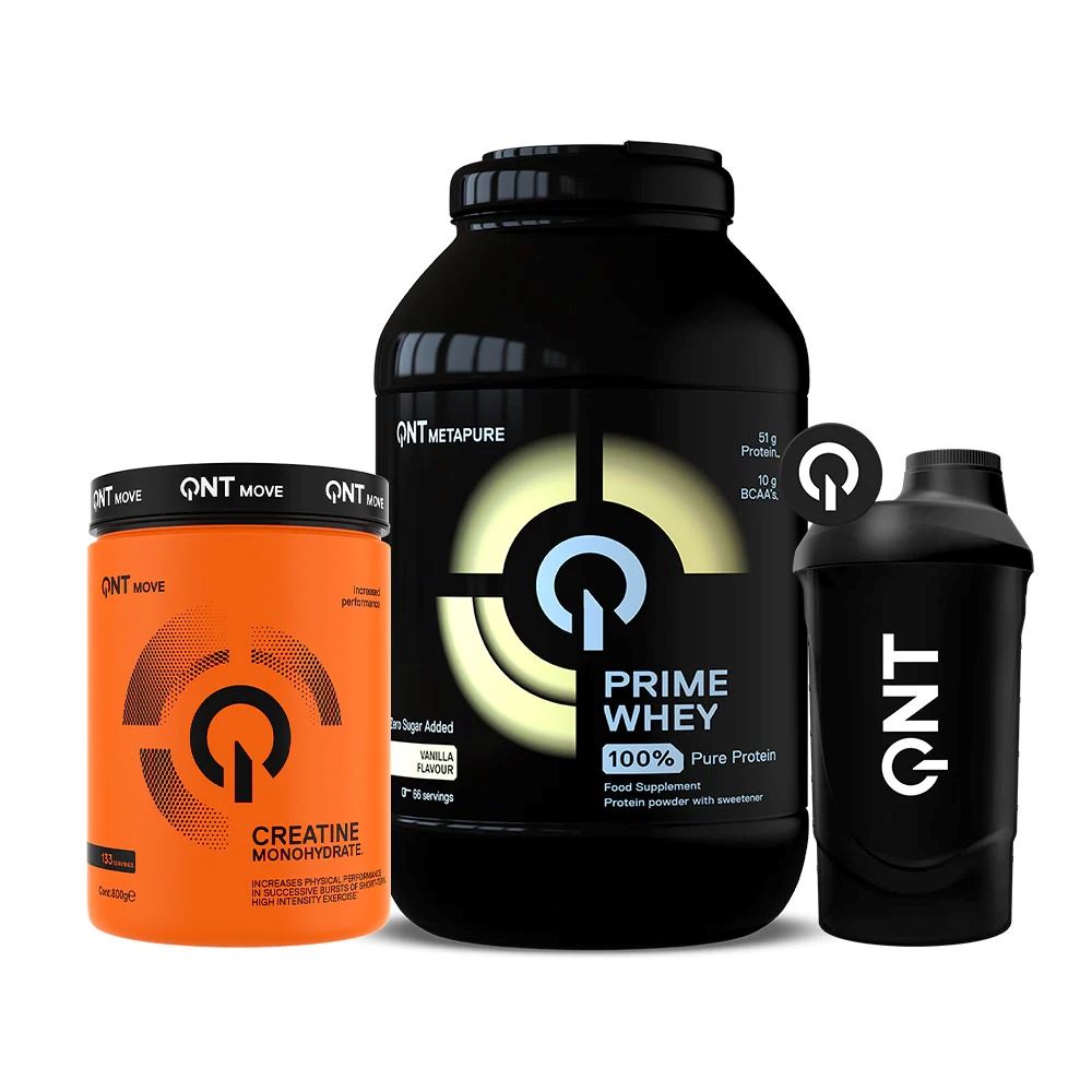Prime Whey Vainilla 4.4lb + Crea 800 gr Shaker QNT