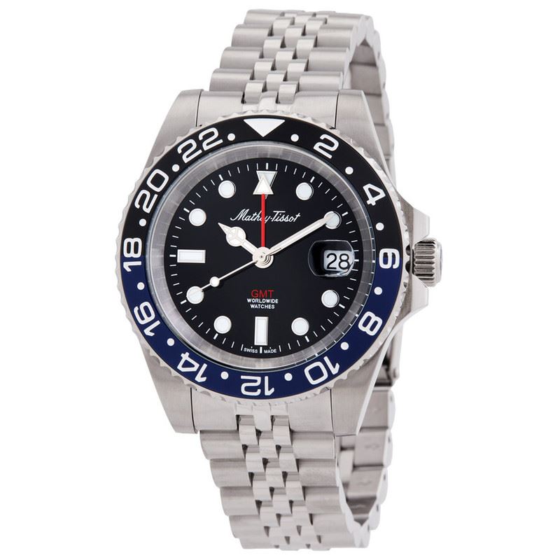 Mathey-Tissot Mathy Vintage GMT Esfera Negra Bisel Negro y Azul H903ANB