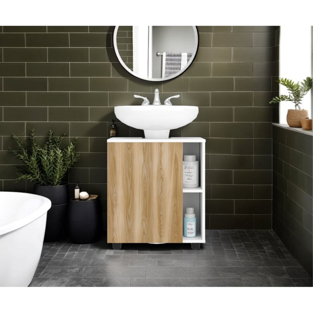 MUEBLE PARA LAVAMANOS 1 PUERTA PASCUALE BLANCO Y FRESNO 62,0X55,0X41,3 CM | TUHOME