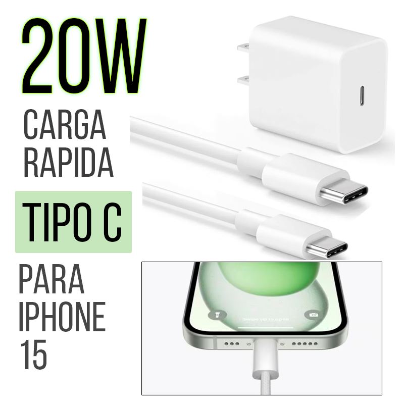 Combo Cargador 20w + Cable Usb C Carga Rápida Para iPhone Color Blanco