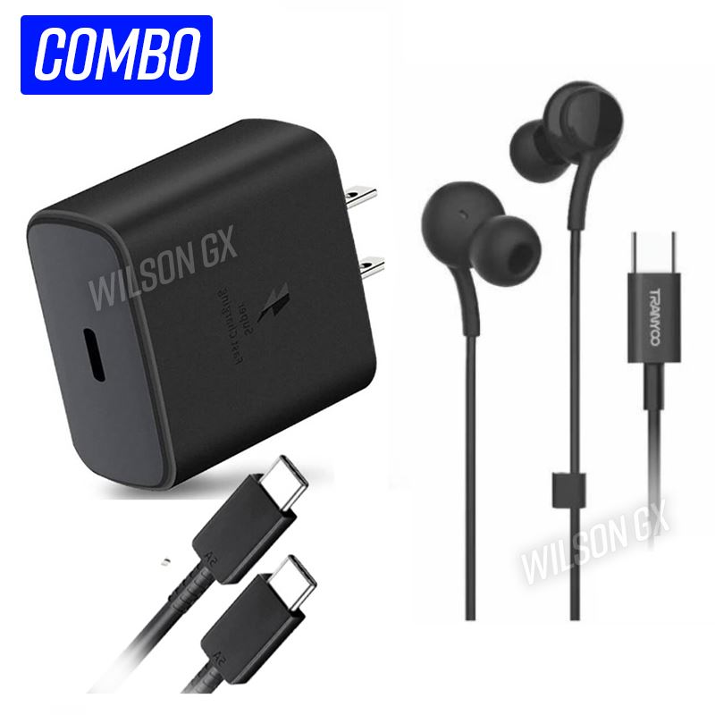 Cargador 45w Carga Rápida para Samsung + Audifonos tipo C estilo akg